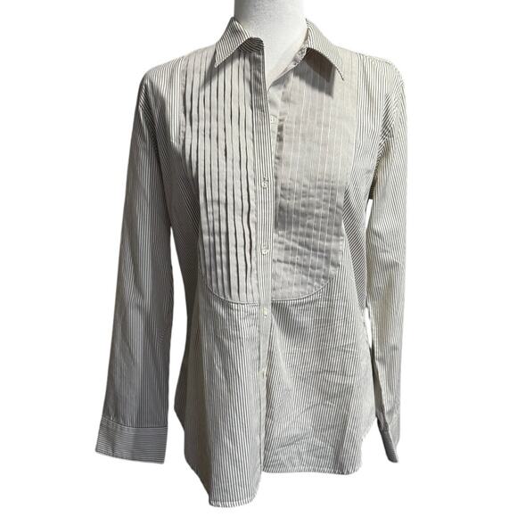 Ralph Lauren Striped Tuxedo Shirt Women’s L White and Black Cotton Button Front - Picture 2 of 8